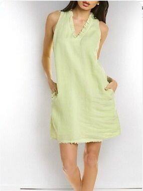 Tommy Bahama Light Yellow Linen V-Neck Shift Dress